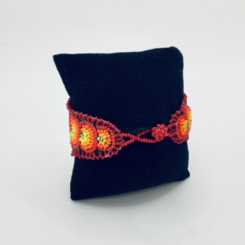 💙💚 Handwoven Beaded Statement Cuff | Tribal‑Inspired Artisan Bracelet (8”) - Picture 4 of 7